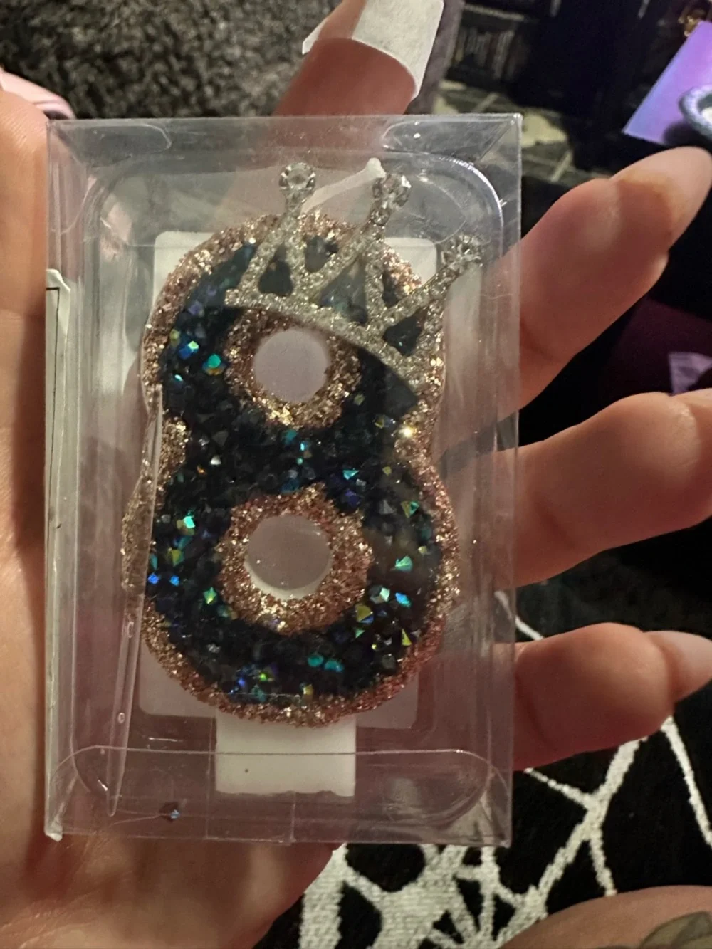 Sparkling Number 8 & 3 Candle with Rhinestone Crown - Black & Rose Gold